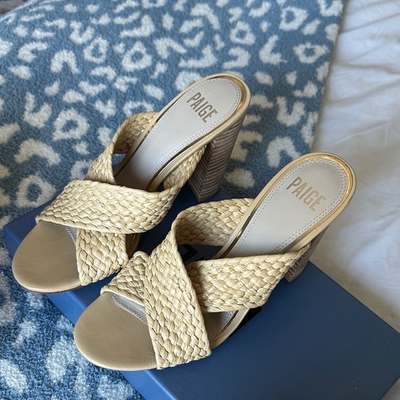 PAIGE Beige Raffia Heeled Sandals - Picture 1 of 5